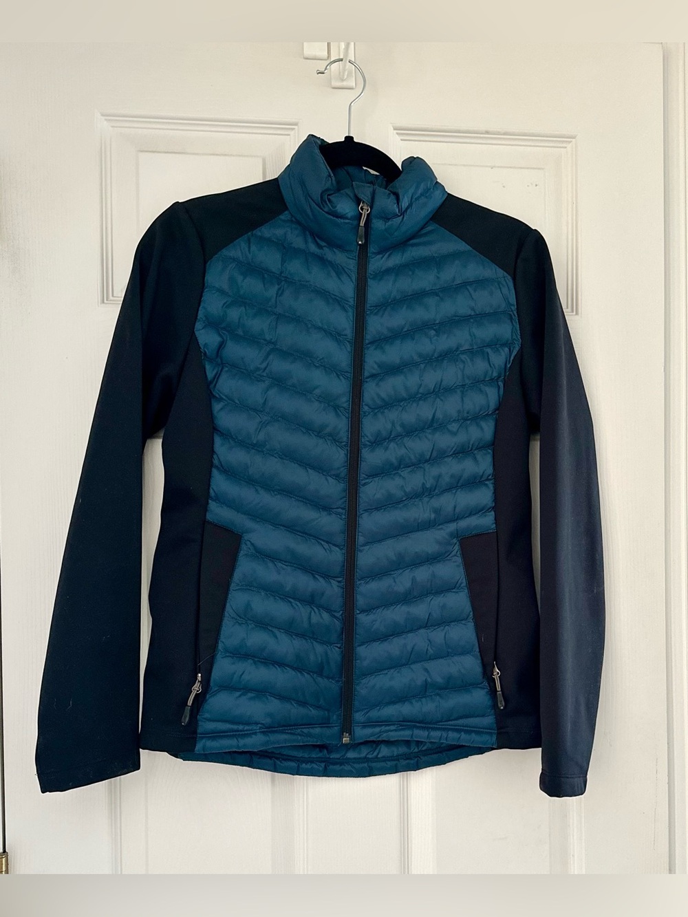 32 Degrees Heat Women’s S Mixed Media Quilted Jacket Dark Teal Black Full Zip